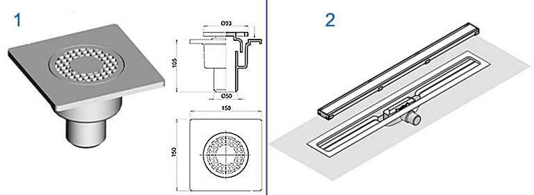 Конструкції круглого і лінійного щілинних трапів для душових кабін